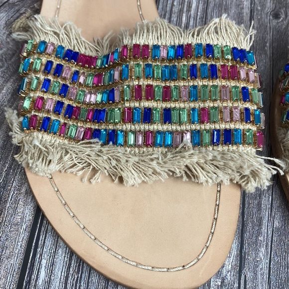 KATE SPADE Solaina Natural Multi-Color Rhinestone Sandals 8.5M - Picture 8 of 10